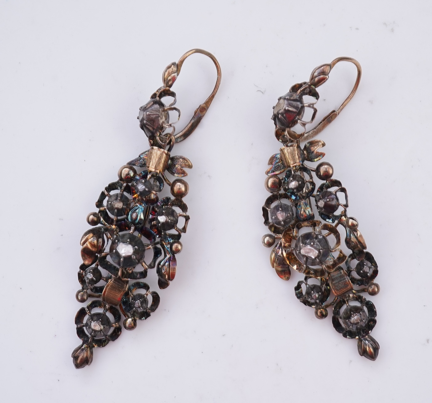 A pair of diamond earrings, probably Southern Italy, 19th century